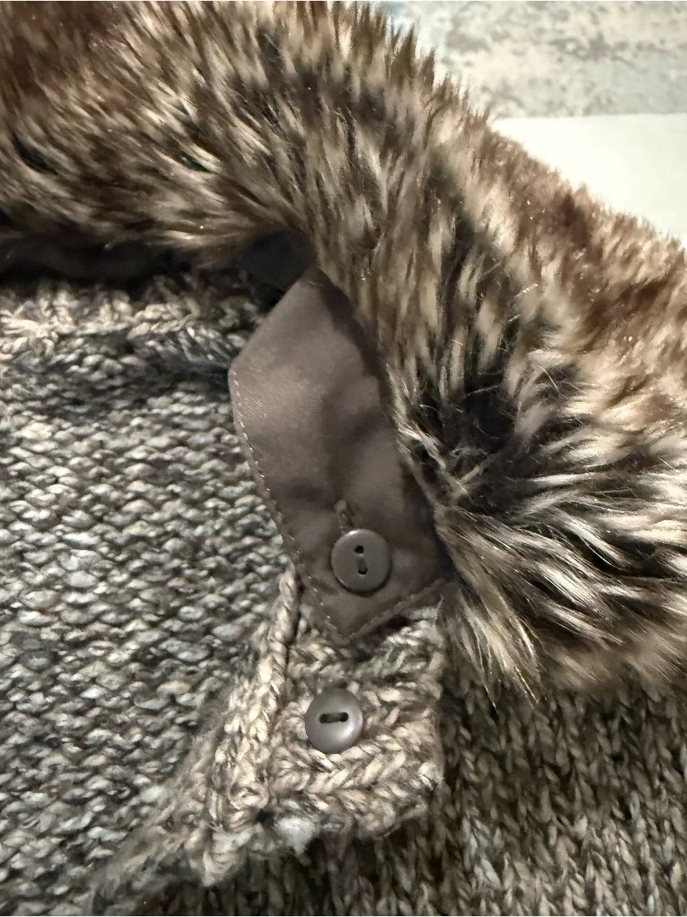J.Jill Large Brown Button Collar Removable Faux Fur Tweed Women Cardigan